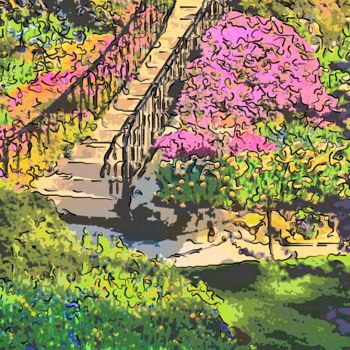 Artes digitais intitulada "Garden Stairway" por Jack Cash Jr, Obras de arte originais