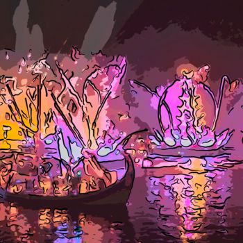 Digitale Kunst getiteld "Fireworks On The Wa…" door Jack Cash Jr, Origineel Kunstwerk