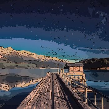 Arte digitale intitolato "Fishing Cabin Under…" da Jack Cash Jr, Opera d'arte originale