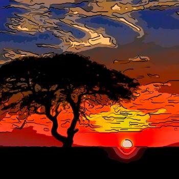 Digitale Kunst getiteld "Red Sunset" door Jack Cash Jr, Origineel Kunstwerk