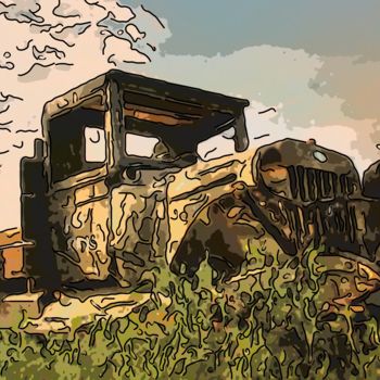 Grafika cyfrowa / sztuka generowana cyfrowo zatytułowany „Abandoned Truck” autorstwa Jack Cash Jr, Oryginalna praca