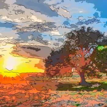 Arte digital titulada "Lone Oak At Sunrise" por Jack Cash Jr, Obra de arte original, Pintura Digital