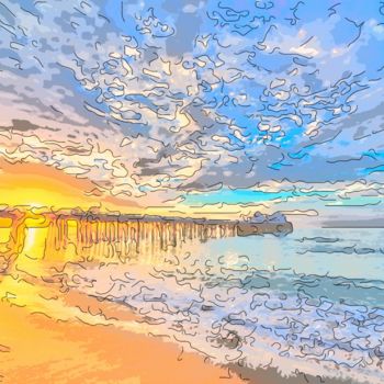 Arte digital titulada "Fishing Pier At Dawn" por Jack Cash Jr, Obra de arte original