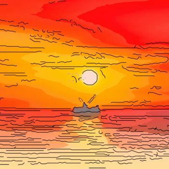 Arte digitale intitolato "Fishing At Sunset" da Jack Cash Jr, Opera d'arte originale