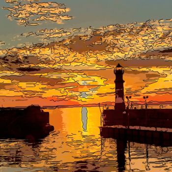 Digital Arts titled "Lighthouse At Sunset" by Jack Cash Jr, Original Artwork