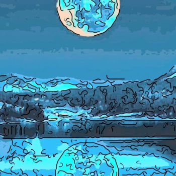 Digitale Kunst getiteld "Blue Moon" door Jack Cash Jr, Origineel Kunstwerk