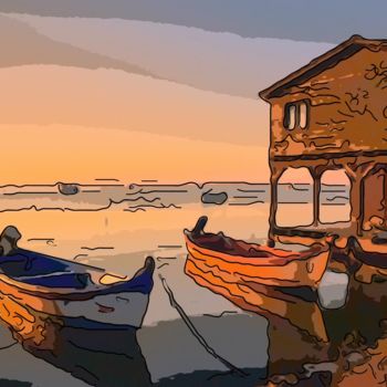 Digital Arts titled "Fishing Boats 2" by Jack Cash Jr, Original Artwork, Digital Painting