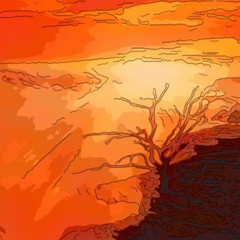 Arts numériques intitulée "Tree On A Cliff" par Jack Cash Jr, Œuvre d'art originale, Peinture numérique