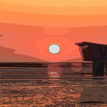 Arts numériques intitulée "Sunset At The Pier" par Jack Cash Jr, Œuvre d'art originale, Peinture numérique