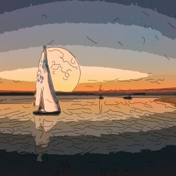 Digital Arts titled "Sailing By Moonlight" by Jack Cash Jr, Original Artwork, Digital Painting