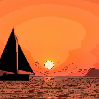 Grafika cyfrowa / sztuka generowana cyfrowo zatytułowany „Sailing On The Bay” autorstwa Jack Cash Jr, Oryginalna praca, Mala…