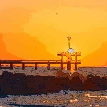 Arte digital titulada "Fishing Pier At Daw…" por Jack Cash Jr, Obra de arte original, Pintura Digital