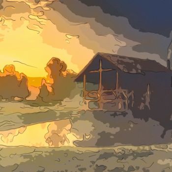 「Cabin Beside A Pond…」というタイトルのデジタルアーツ Jack Cash Jrによって, オリジナルのアートワーク, デジタル絵画
