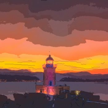 Arte digital titulada "Lighthouse On A Hill" por Jack Cash Jr, Obra de arte original, Pintura Digital