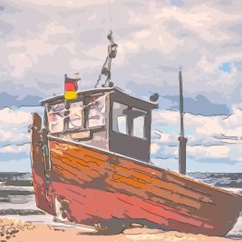 Arte digital titulada "Boat On The Beach" por Jack Cash Jr, Obra de arte original, Pintura Digital