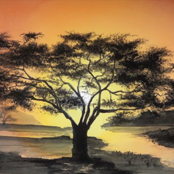 Painting titled "Sunset" by Julia Kochetova, Original Artwork, Watercolor