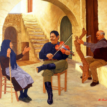 Painting titled "CRETAN VIOLINIST" by Dimitrios Gonalakis, Original Artwork, Oil