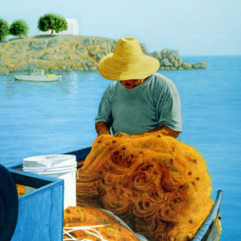 Schilderij getiteld "THE FISHERMAN" door Dimitrios Gonalakis, Origineel Kunstwerk, Olie