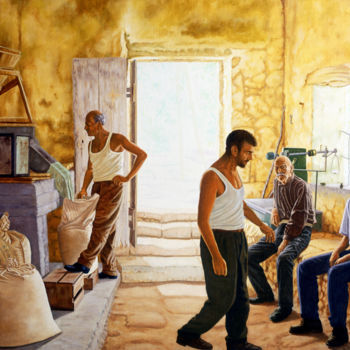 Malerei mit dem Titel "THE MILL" von Dimitrios Gonalakis, Original-Kunstwerk, Öl