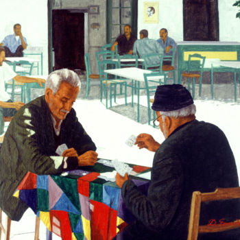 Painting titled "AFTERNOON IN CAFE" by Dimitrios Gonalakis, Original Artwork, Oil