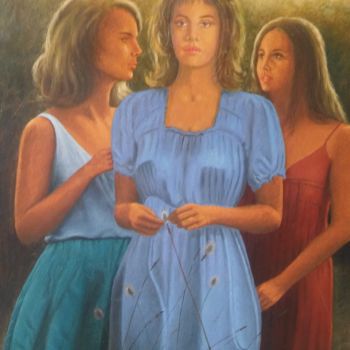 Painting titled "THE THREE GIRLS" by Dimitrios Gonalakis, Original Artwork, Oil