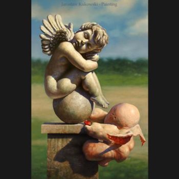 Malerei mit dem Titel "Angel with broken w…" von Jaroslaw Kukowski, Original-Kunstwerk