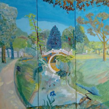 Painting titled "Le pont du parc Mon…" by Joel Lansel, Original Artwork, Acrylic