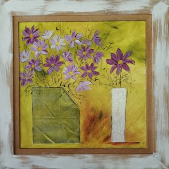 Painting titled "Bouquet de fleurs 3" by Cathy, Original Artwork, Acrylic Mounted on Wood Stretcher frame