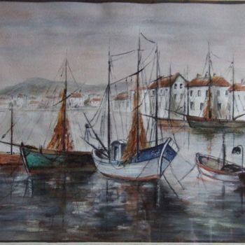 Peinture intitulée "bateaux dans le port" par Jean-Louis Assante, Œuvre d'art originale