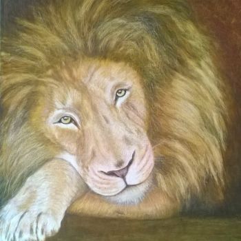 Painting titled "LION" by Jean-Louis Delmas, Original Artwork, Oil
