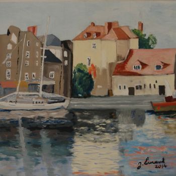 Painting titled "Le port d'Honfleur" by Jacques Lunaud, Original Artwork, Oil