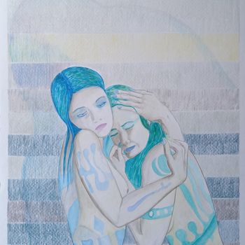 Drawing titled "Chagrin nu" by Jean Marie Beschemin, Original Artwork, Watercolor