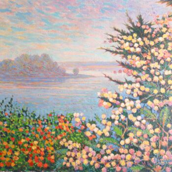 Peinture intitulée "Mimosa et l'Île Che…" par Jm Guenard, Œuvre d'art originale, Huile