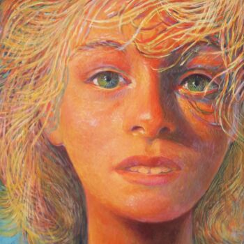 Painting titled "Blonde aux yeux ver…" by Jm Guenard, Original Artwork, Oil