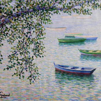 Pintura intitulada "Reflets au port de…" por Jm Guenard, Obras de arte originais, Óleo