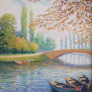 Peinture intitulée "Le canal à Mesgrign…" par Jm Guenard, Œuvre d'art originale, Huile