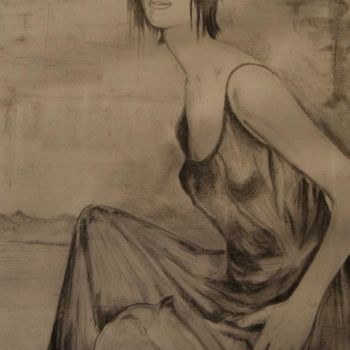 「femme a la robe noi…」というタイトルの描画 Jean-Michel Mahauxによって, オリジナルのアートワーク, 木炭