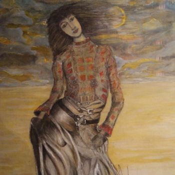 Pittura intitolato "femme en attente" da Jean-Michel Mahaux, Opera d'arte originale