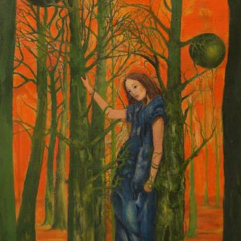 Painting titled "jeune fille en plei…" by Jean-Michel Mahaux, Original Artwork, Acrylic