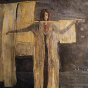 Peinture intitulée "fille au voile" par Jean-Michel Mahaux, Œuvre d'art originale, Pastel