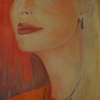 Dessin intitulée "femme pensive" par Jean-Michel Mahaux, Œuvre d'art originale, Pastel