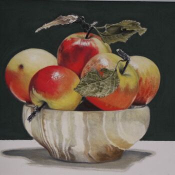 Peinture intitulée "Cuenco de manzanas.2" par Jm Sa, Œuvre d'art originale, Pastel Monté sur Autre panneau rigide