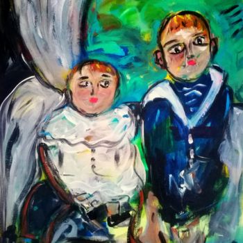 Pittura intitolato "Deux enfants au sal…" da Jean-Marc Zabouri, Opera d'arte originale