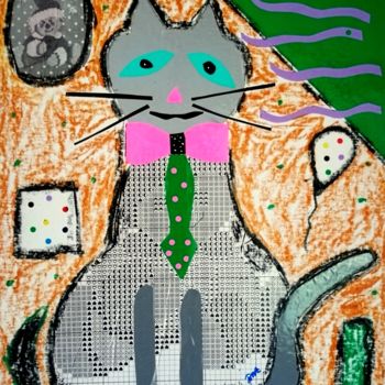 Painting titled "Chat couture" by Jean-Marc Zabouri, Original Artwork