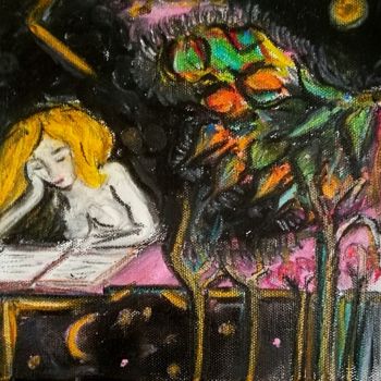 Peinture intitulée "La liseuse de Paon" par Jean-Marc Zabouri, Œuvre d'art originale