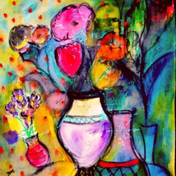 Картина под названием "Vases" - Jean-Marc Zabouri, Подлинное произведение искусства, Акварель