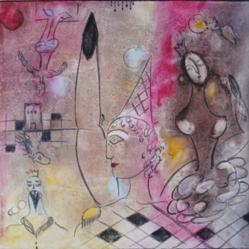Peinture intitulée "Le Fou et la Reine…" par Jean-Marc Zabouri, Œuvre d'art originale