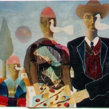 Peinture intitulée "3 personnages aux o…" par Jean Marc D'Ambra, Œuvre d'art originale