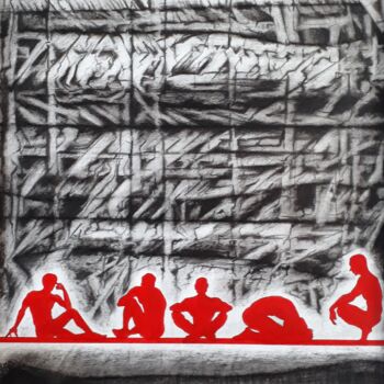 Tekening getiteld "Le fil rouge - les…" door Jean-Michel Desterke, Origineel Kunstwerk, Houtskool