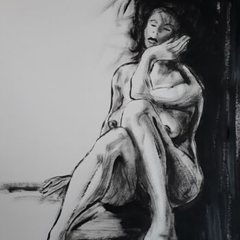 Malerei mit dem Titel "L'accoudée" von Jean-Michel Desterke, Original-Kunstwerk, Acryl